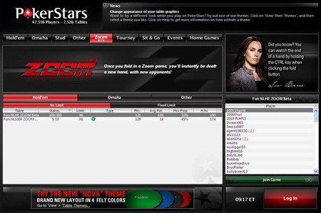 Zoom Poker от PokerStars - лобби