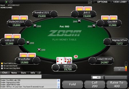 Zoom Poker от PokerStars - покерный стол