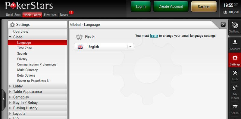 Как поменять язык интерфейса в PokerStars