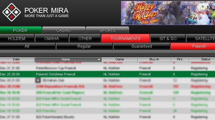 Рождественский фриролл для наших игроков в PokerMIRA