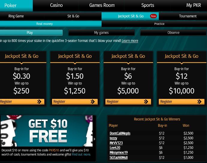 Jackpot Sit-n-Go от PKR Poker