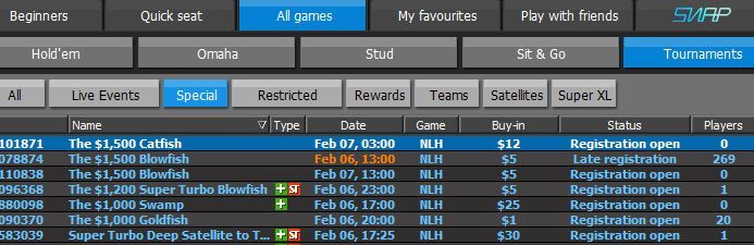 Турниры The Catfish в лобби 888 Покер