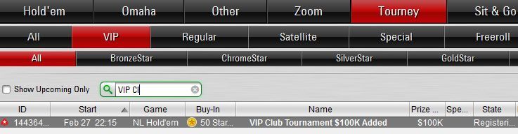 VIP Club Tournament $100k Added