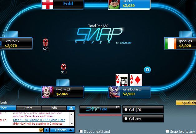 Snap Fold в быстром покере от 888 Покер