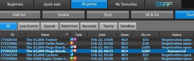 Турнир The Mega Knockout в лобби 888 Покер