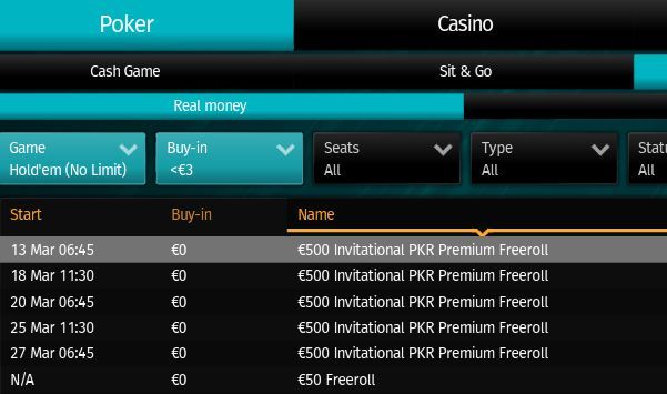€500 Invitational Premium Freeroll в лобби ПКР Покер