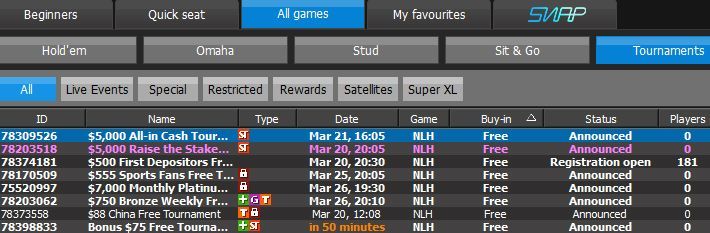 Фрироллы $5,000 All-in Cash Tournament в лобби 888 Покер