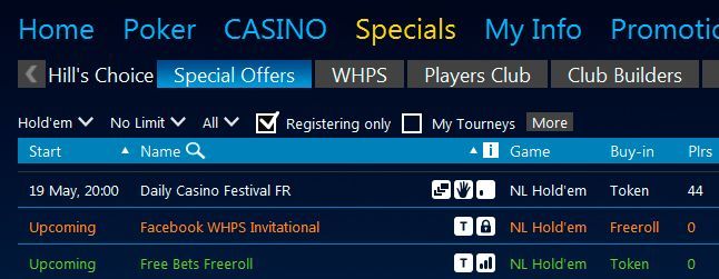 Фриролл Facebook WHPS Invitational в лобби William Hill Poker