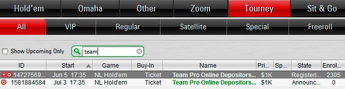 Фрироллы Team Pro Online Depositors Freeroll в лобби PokerStars