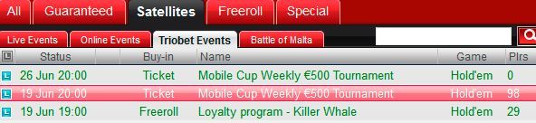 Фрироллы Mobile Cup Weekly €500 Tournament в лобби Triobet Poker