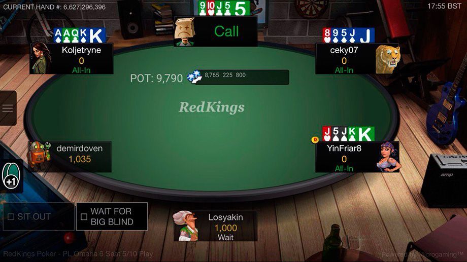 Стол для игры в покер в мобильной версии РедКингс Покер