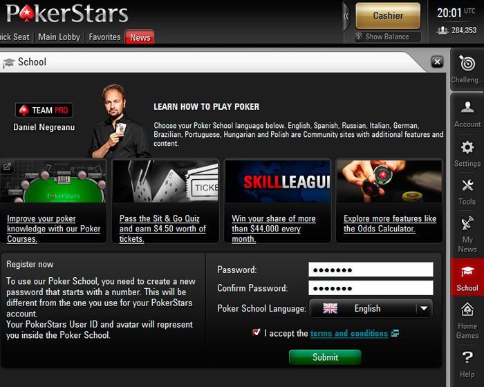 Регистрация в школе покера Покер Старс