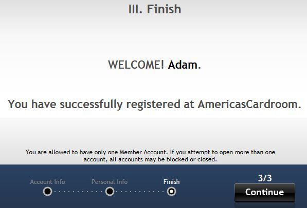 Americas Cardroom - регистрация аккаунта